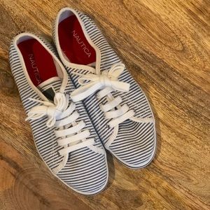 Nautica Blue White Seersucker Sneaker Shoes